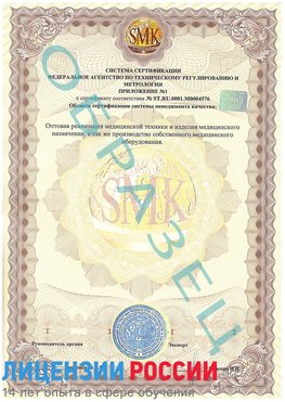 Образец сертификата соответствия (приложение) Серпухов Сертификат ISO 13485